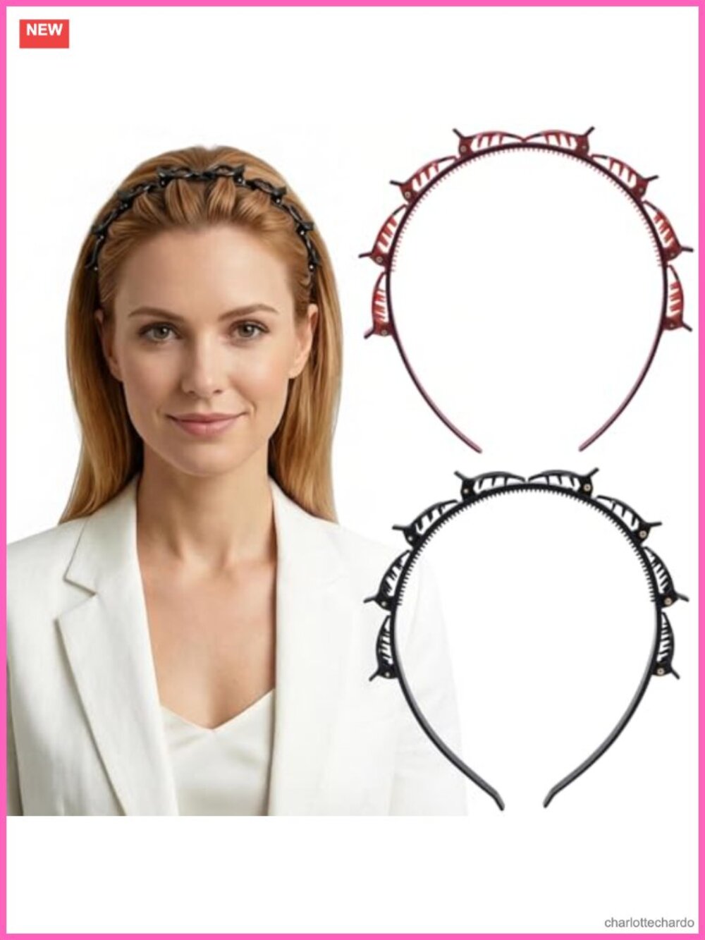 2pc Plastic Hair Clip Headband with Teeth Non-Slip Hair Accessory for Women
